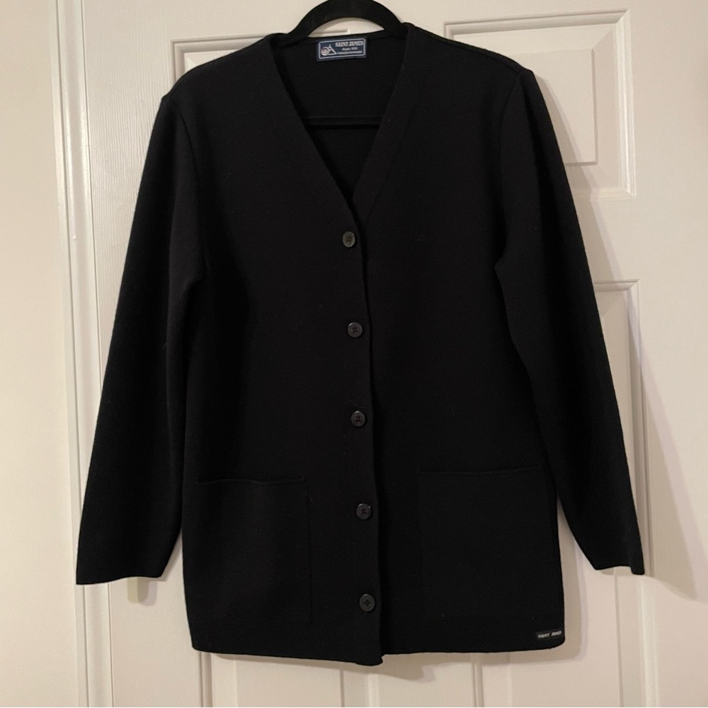 SAINT JAMES Woman’s Pure New Wool Black Cardigan Sweater Size M~L
